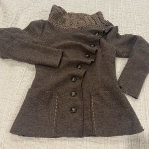 Anthropologie Felted Wool w/knit cowl sweater jacket